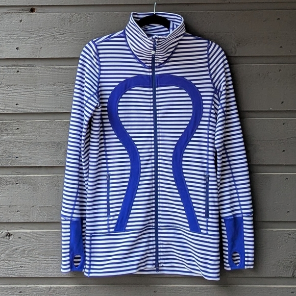 Lululemon In Stride Jacket Pigment Blue White Narrow Bold Stripe Size 6 - Picture 1 of 9